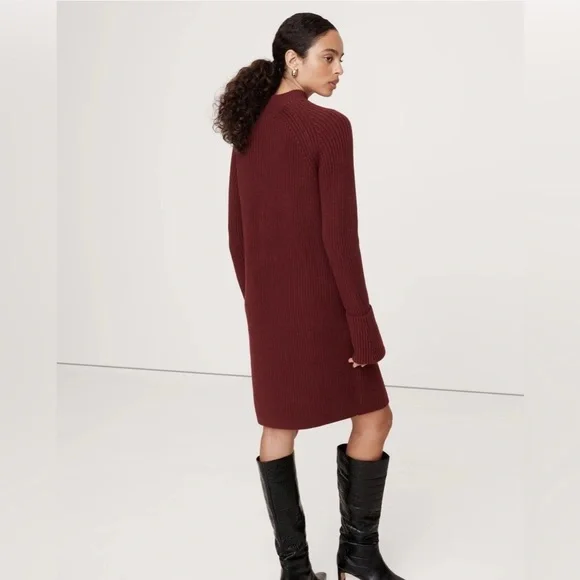 Banana Republic Cotton-Wool Mock-Neck Ribbed Chunky Knit Mini Sweater Dress  S Women